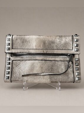 She + Lo Silver Studded Zipper Magnetic Closure Clutch